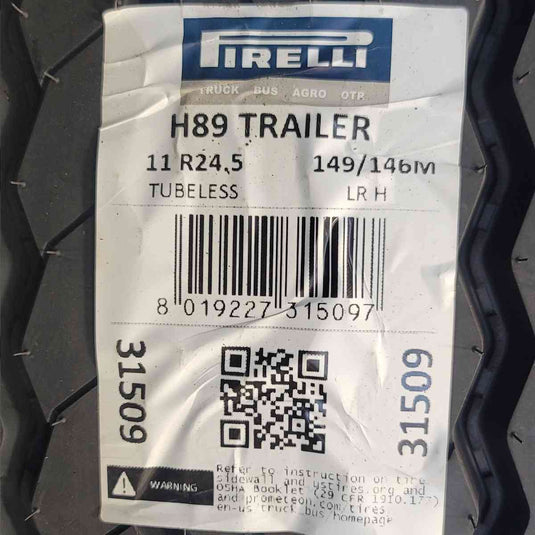 11R24.5 Pirelli H89 Trailer149/146M LR H 16PR 3150900